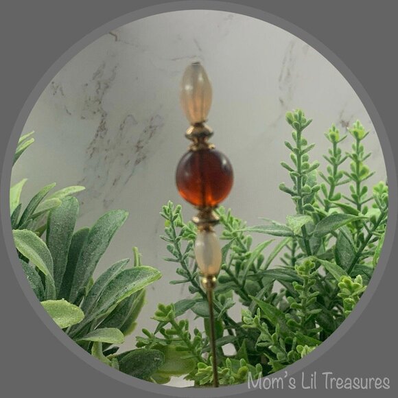 Milky Glass & Brown Translucent Bead - Gold Tone 6” Pin • Hatpin • 4/8 - Picture 1 of 10